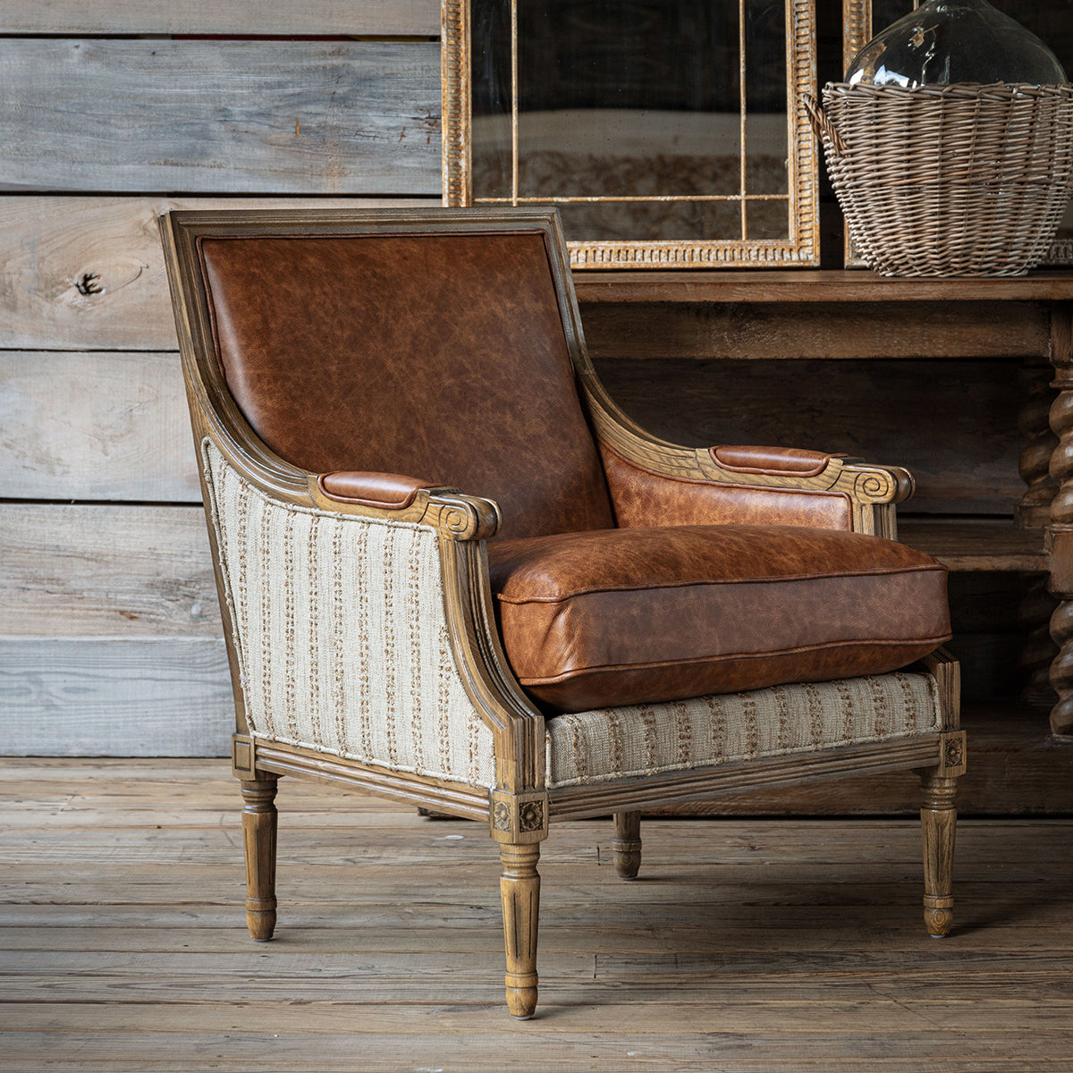 Rousseau Leather & Stripe Accent Chair