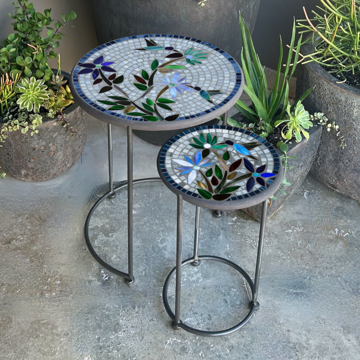 Royal Hummingbird Mosaic Round Nesting Tables