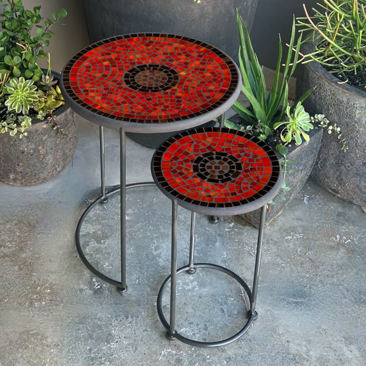 Ruby Glass Mosaic Round Nesting Tables