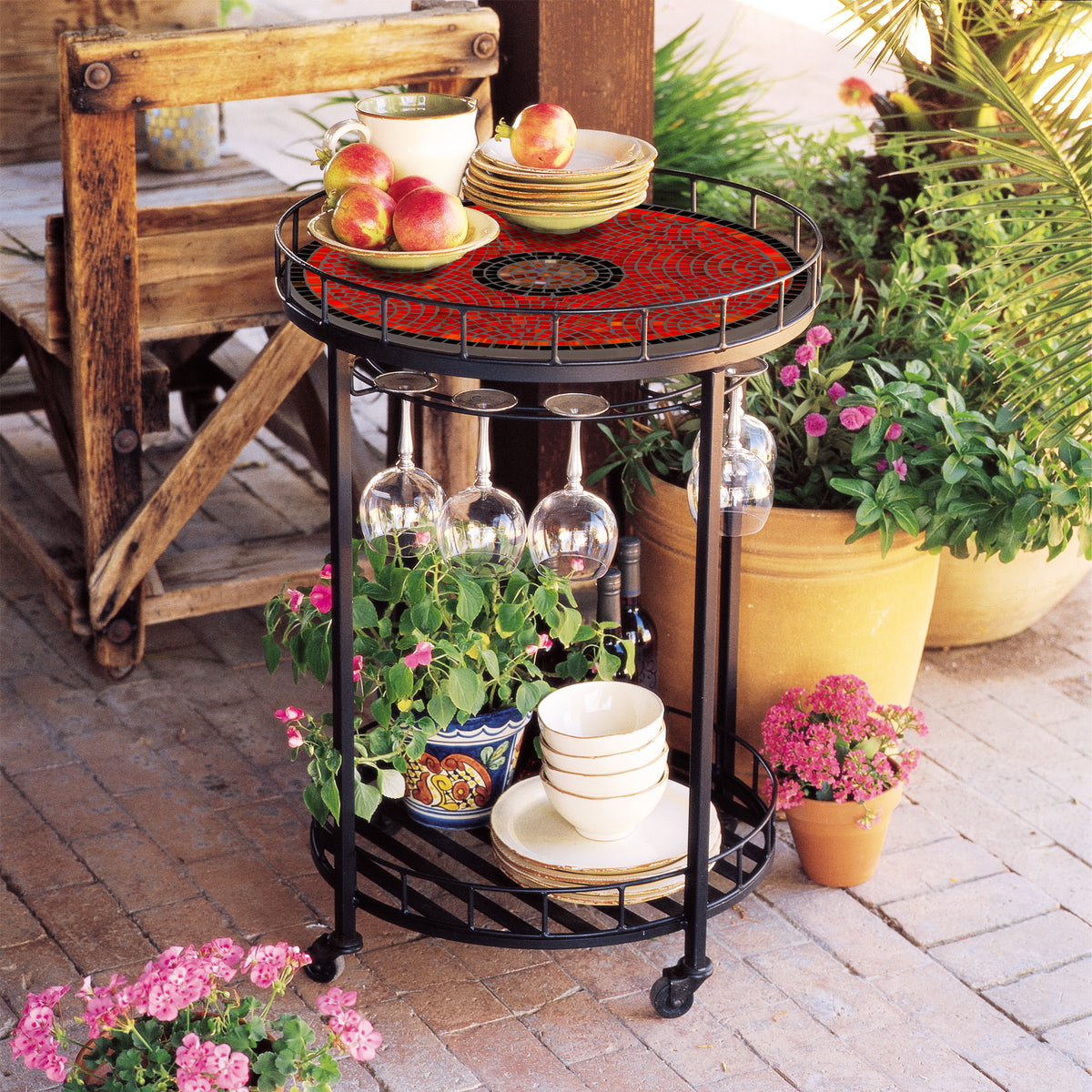 Ruby Glass Mosaic Serving Cart