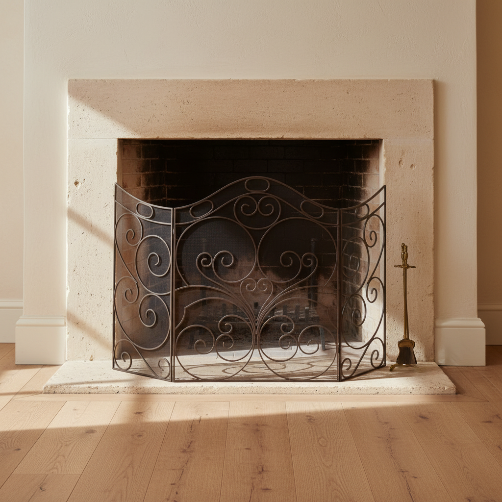 Estate Curved Iron Fireplace Screen