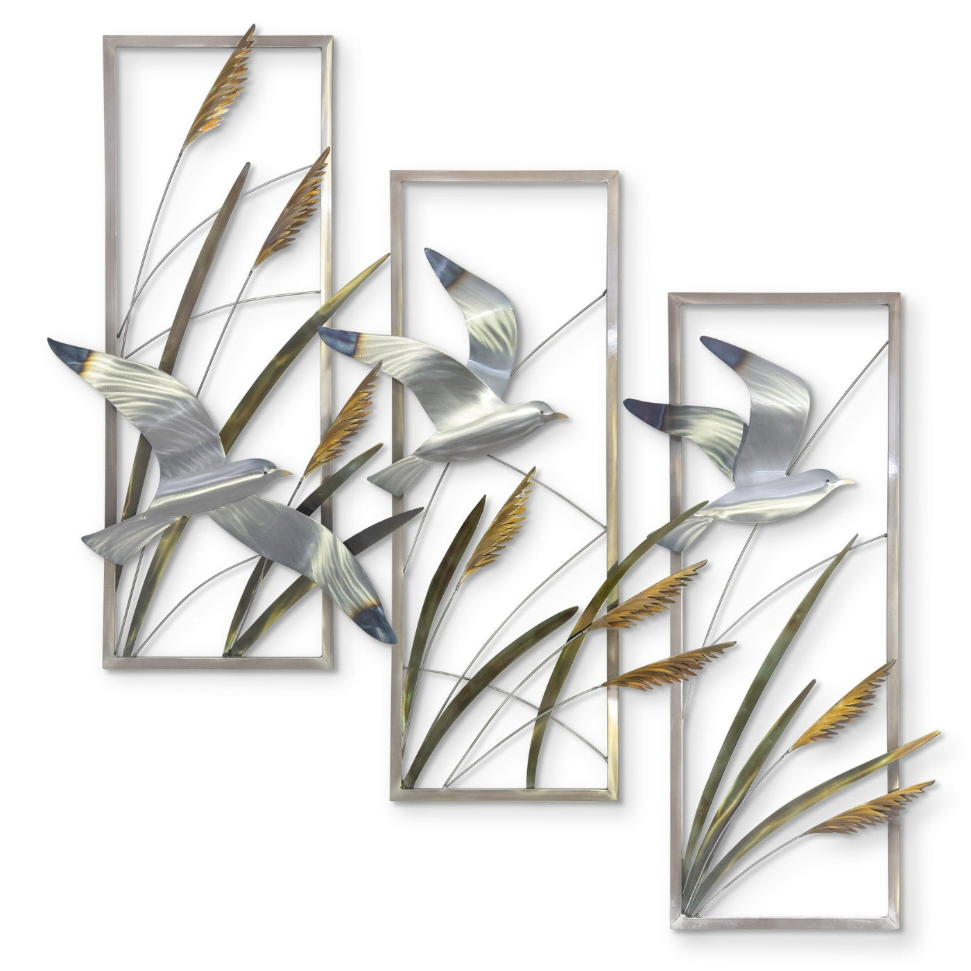 Shoreline Soar - Metal Wall Sculpture Triptych