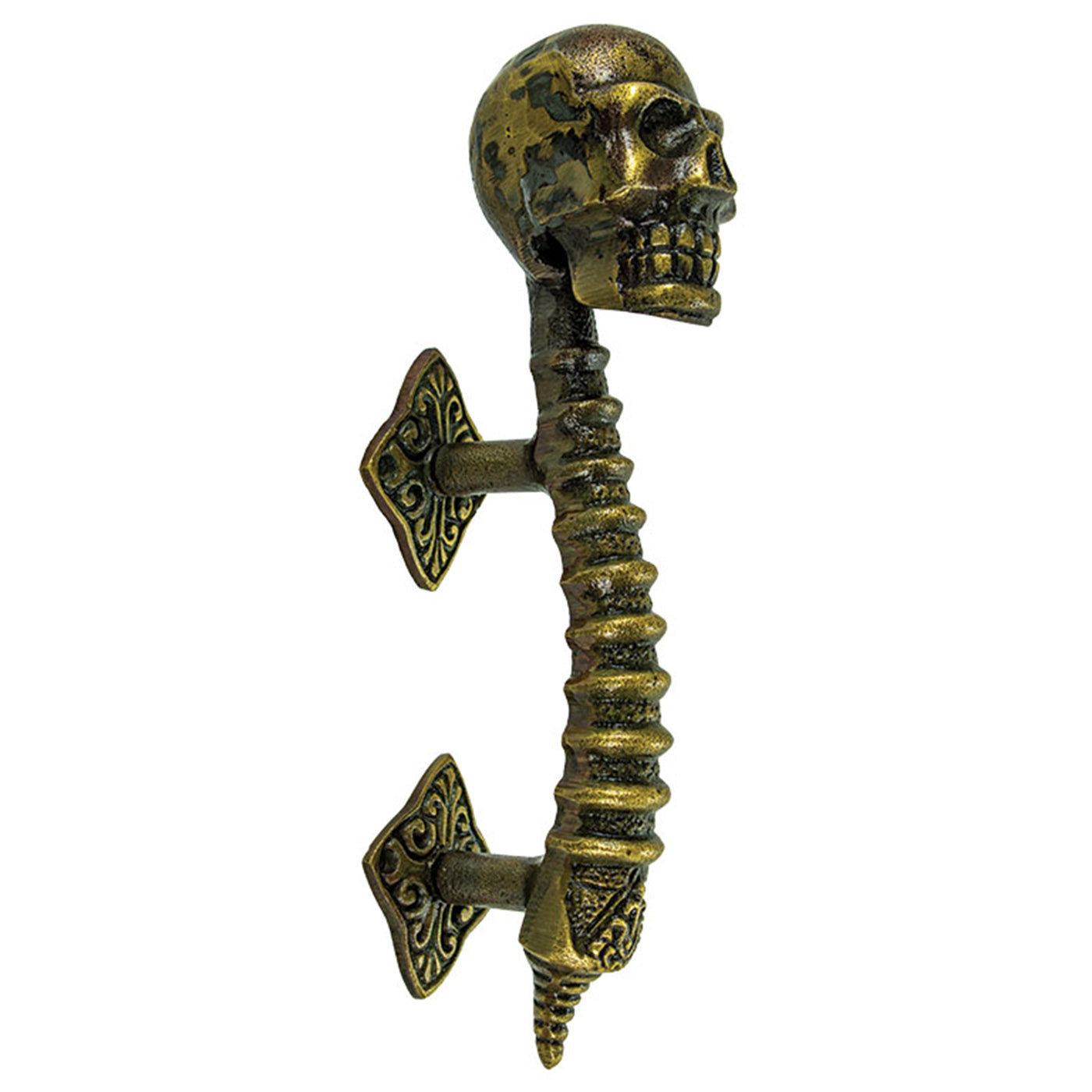 Skull & Spine Handle Set | Gothic Brass Door & Cabinet Pulls - Iron Accents