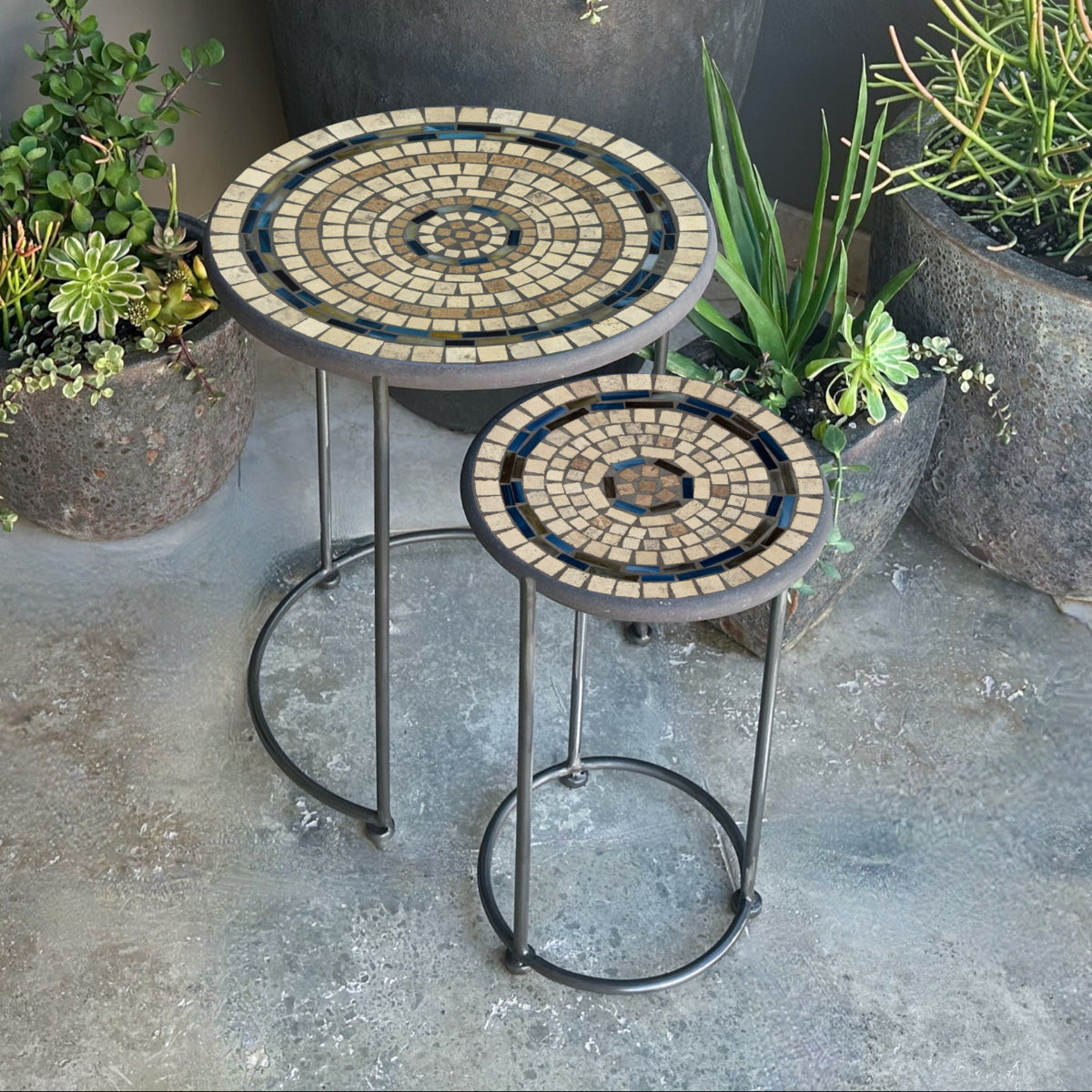 Slate Stone Mosaic Round Nesting Tables