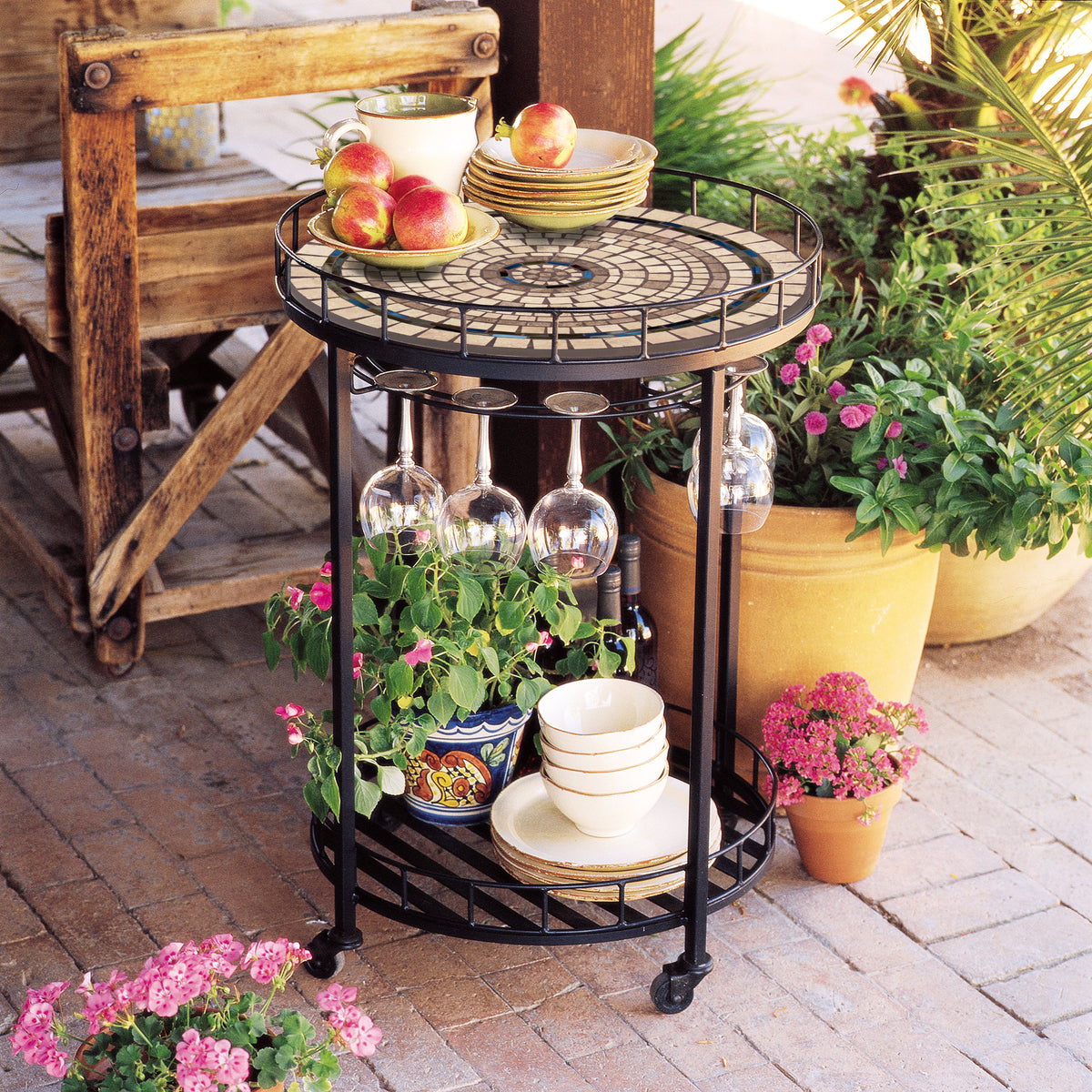 Slate Stone Mosaic Serving Cart