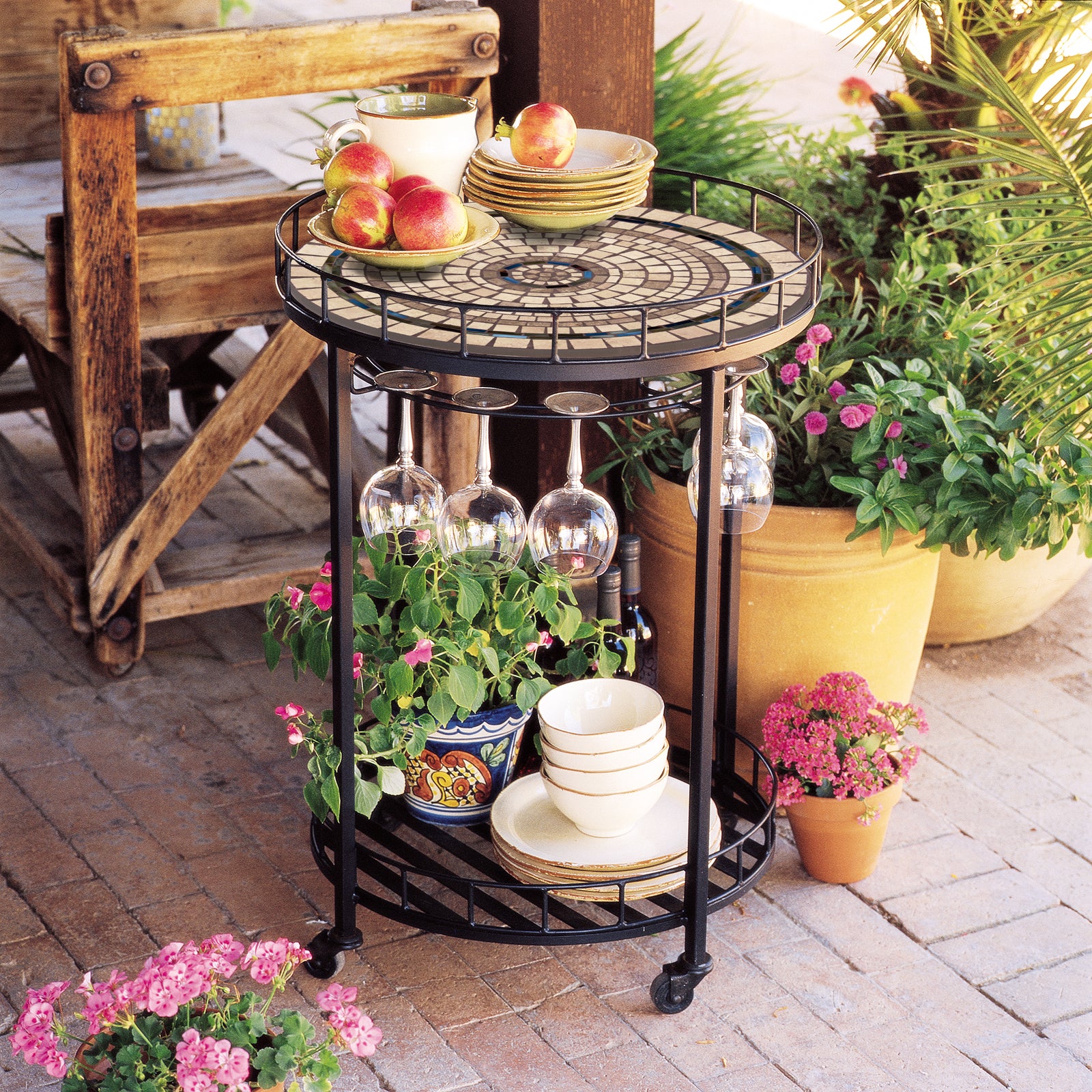Slate Stone Mosaic Serving Cart
