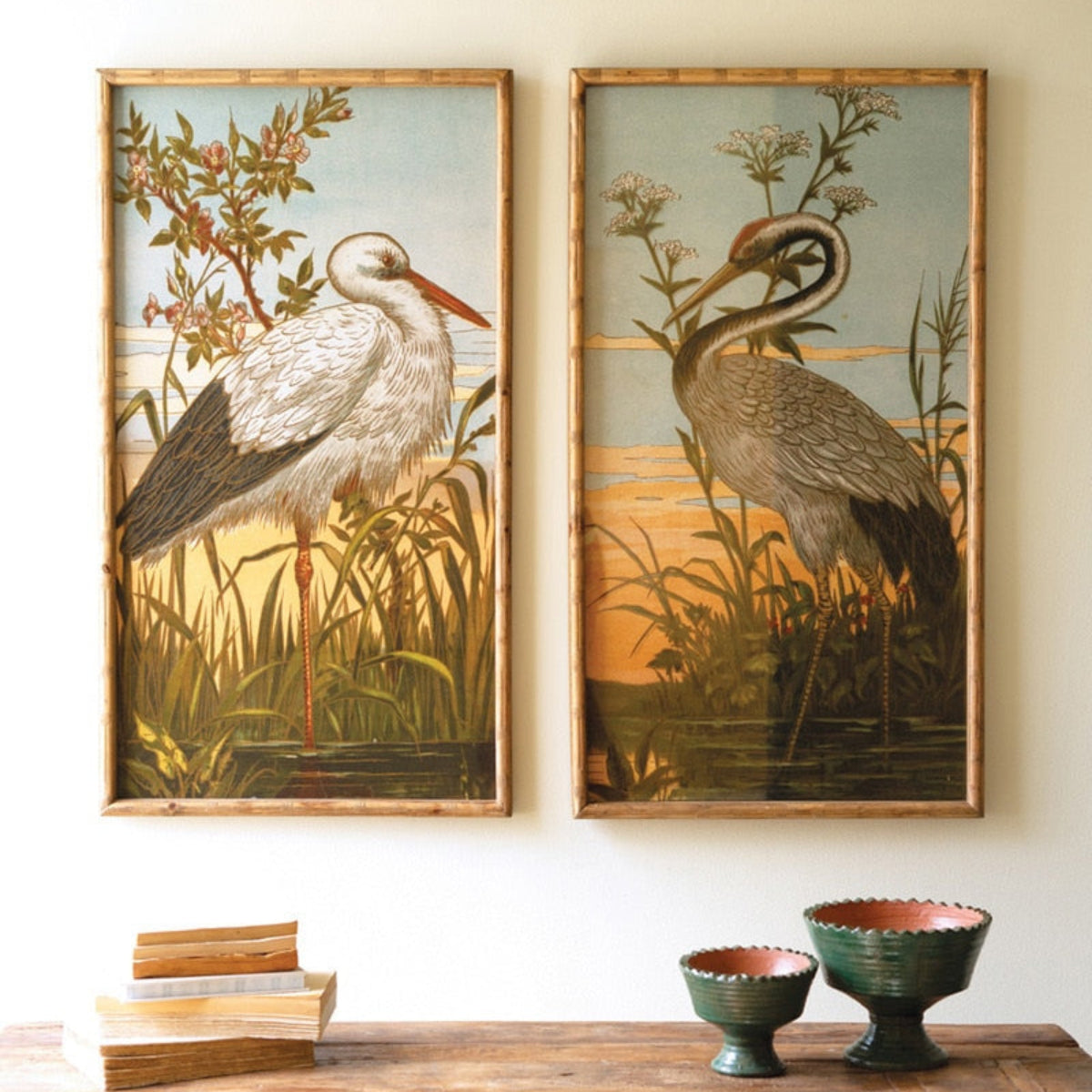 The Sunset Herons – Framed Coastal Bird Prints Set of 2 - Iron Accents