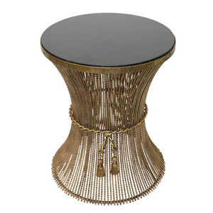 Swag & Tassel Drum Table - Black Granite