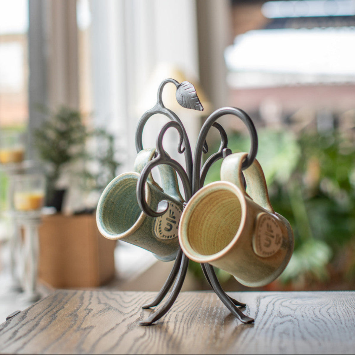 Briarhearth Mug Rack – Hand-Forged Iron Coffee Cup Holder with Leaf ...
