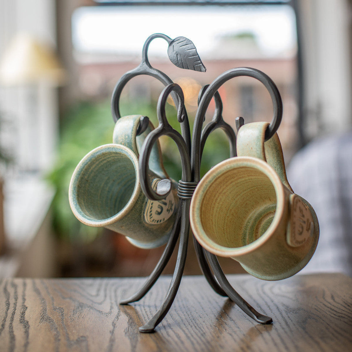Briarhearth Mug Rack – Hand-Forged Iron Coffee Cup Holder with Leaf ...