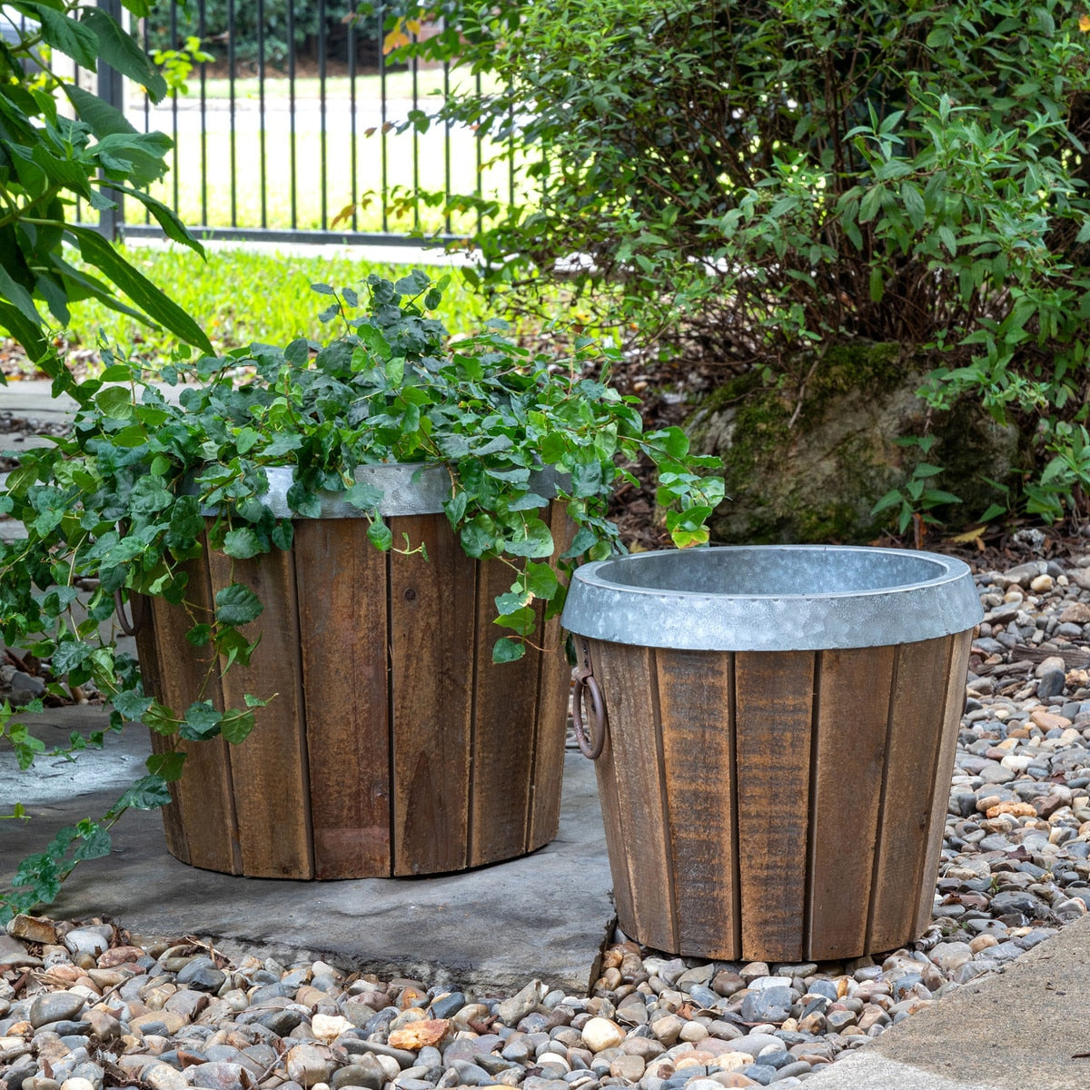 wood plant pot ideas Park Hill Galvanized Lined Wooden Planters, Set of 2