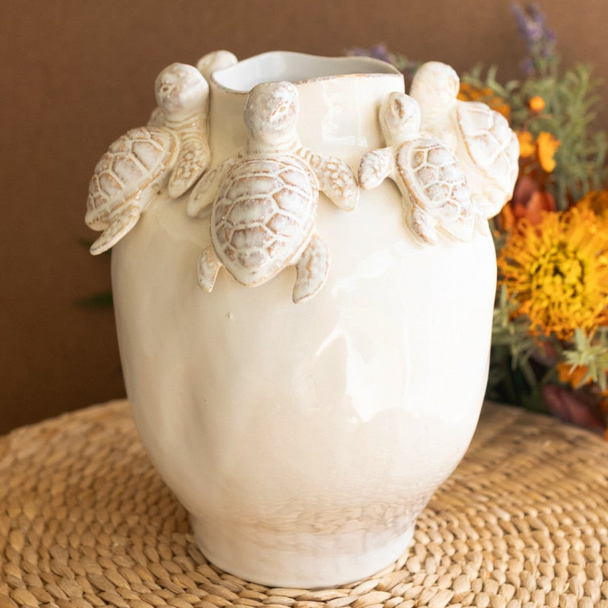 Turtle Relief Glazed Ceramic Vase