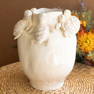 Turtle Relief Glazed Ceramic Vase