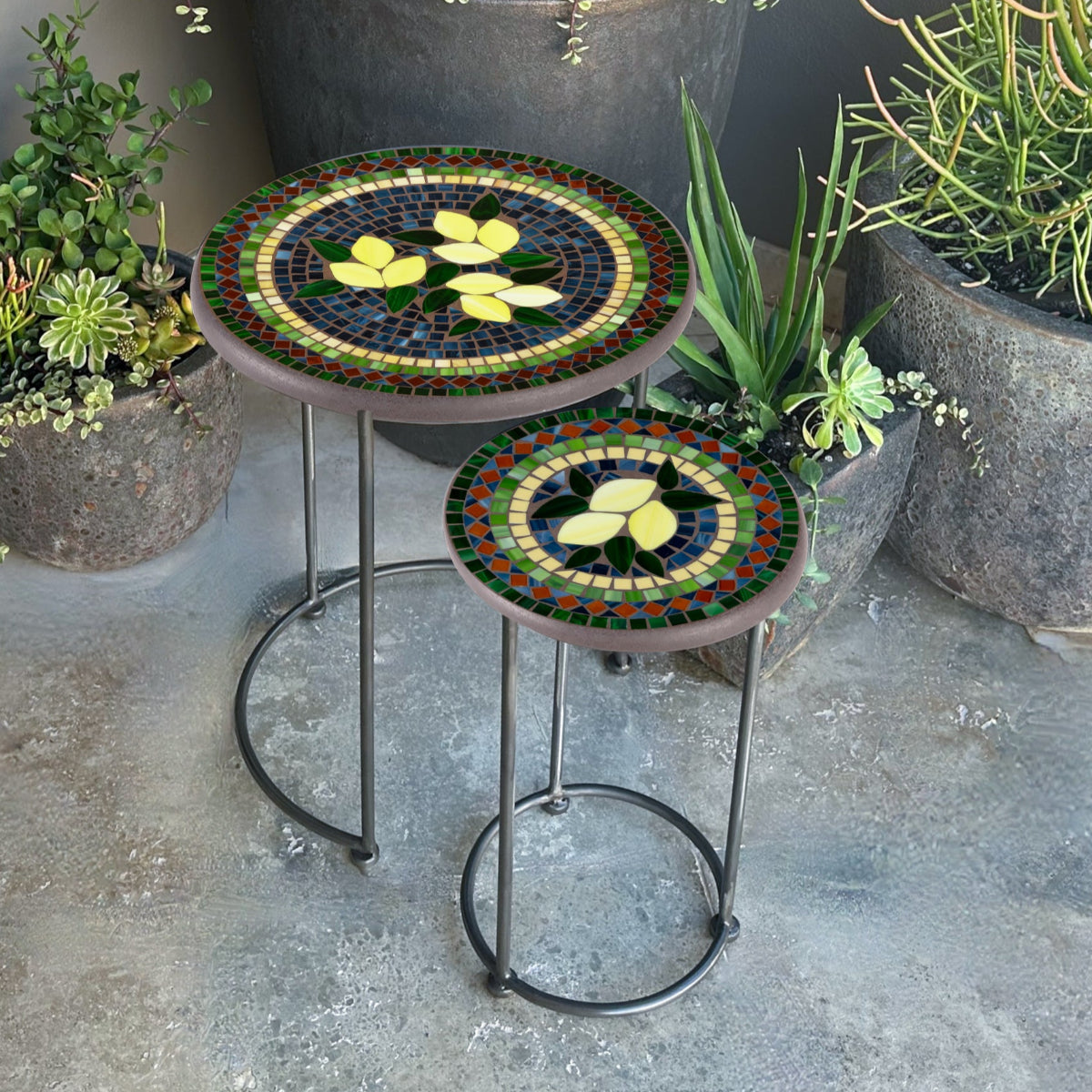 Tuscan Lemons Mosaic Round Nesting Tables