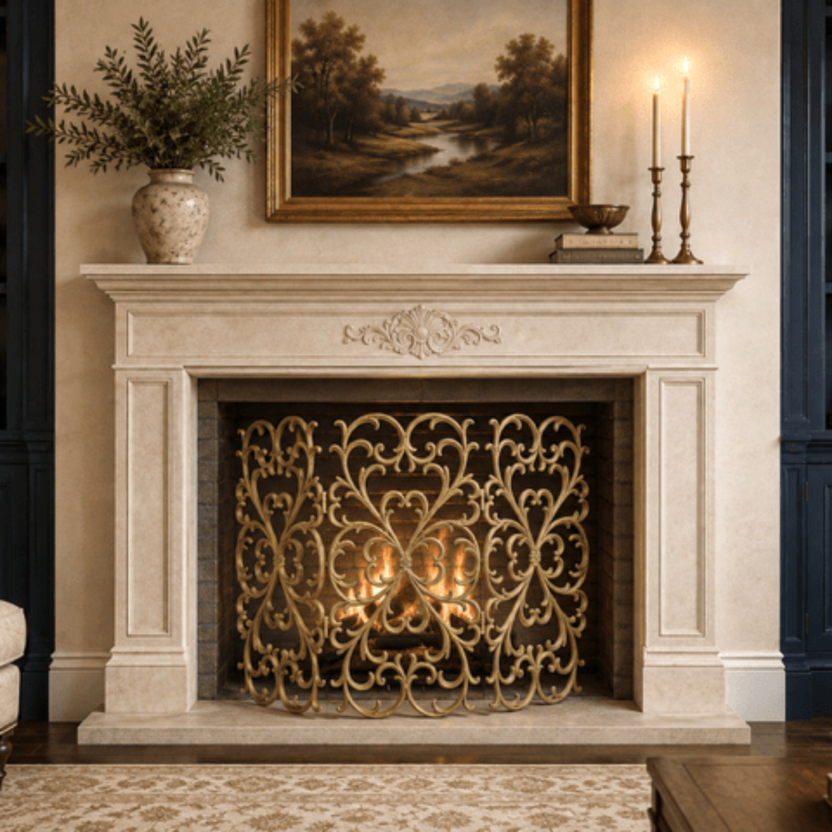 Valante Fireplace Screen-Iron Accents