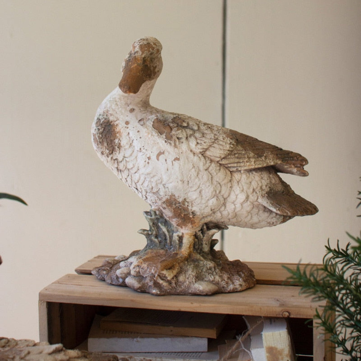 Weathered Faux Concrete Duck Sculpture
