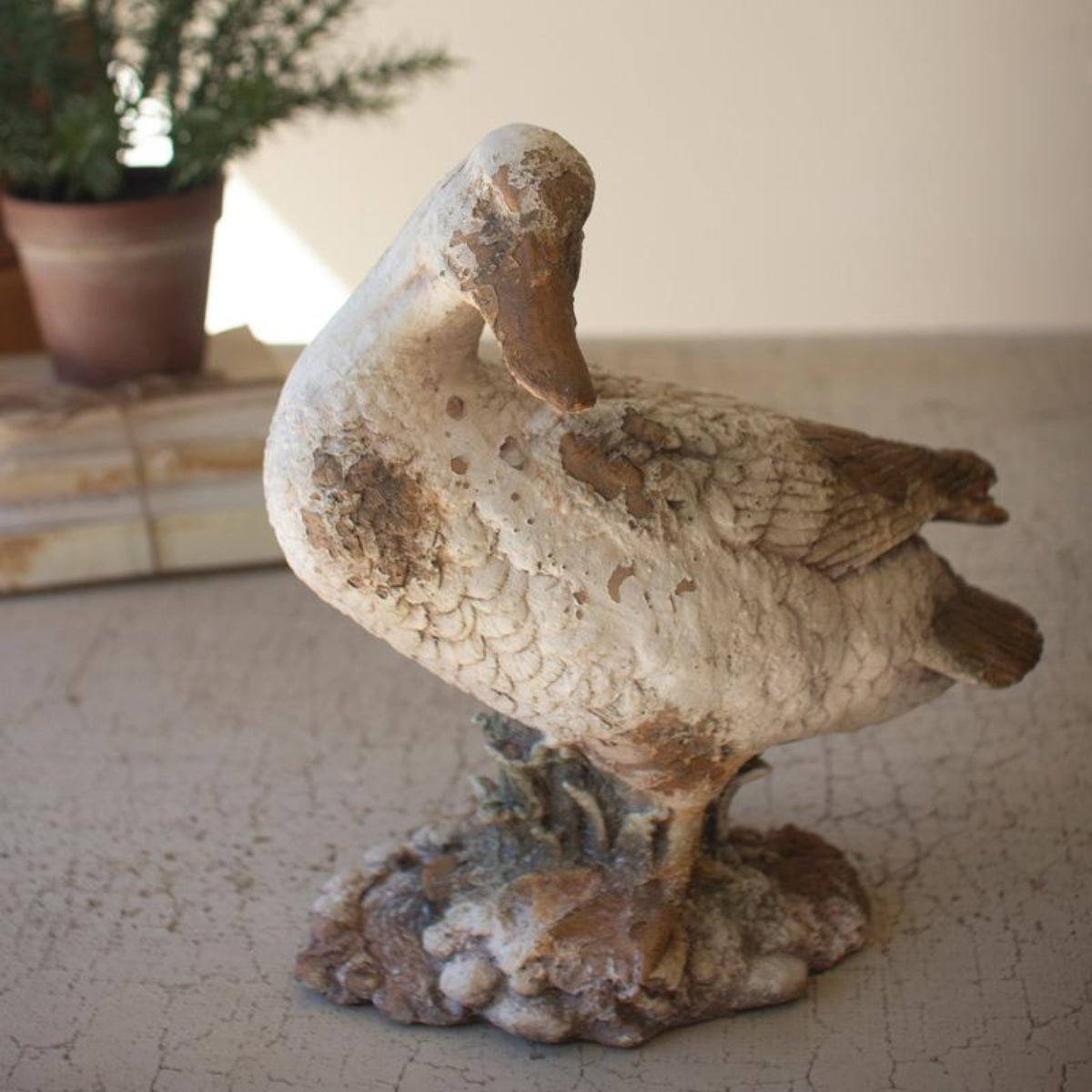 Weathered Faux Concrete Duck Sculpture