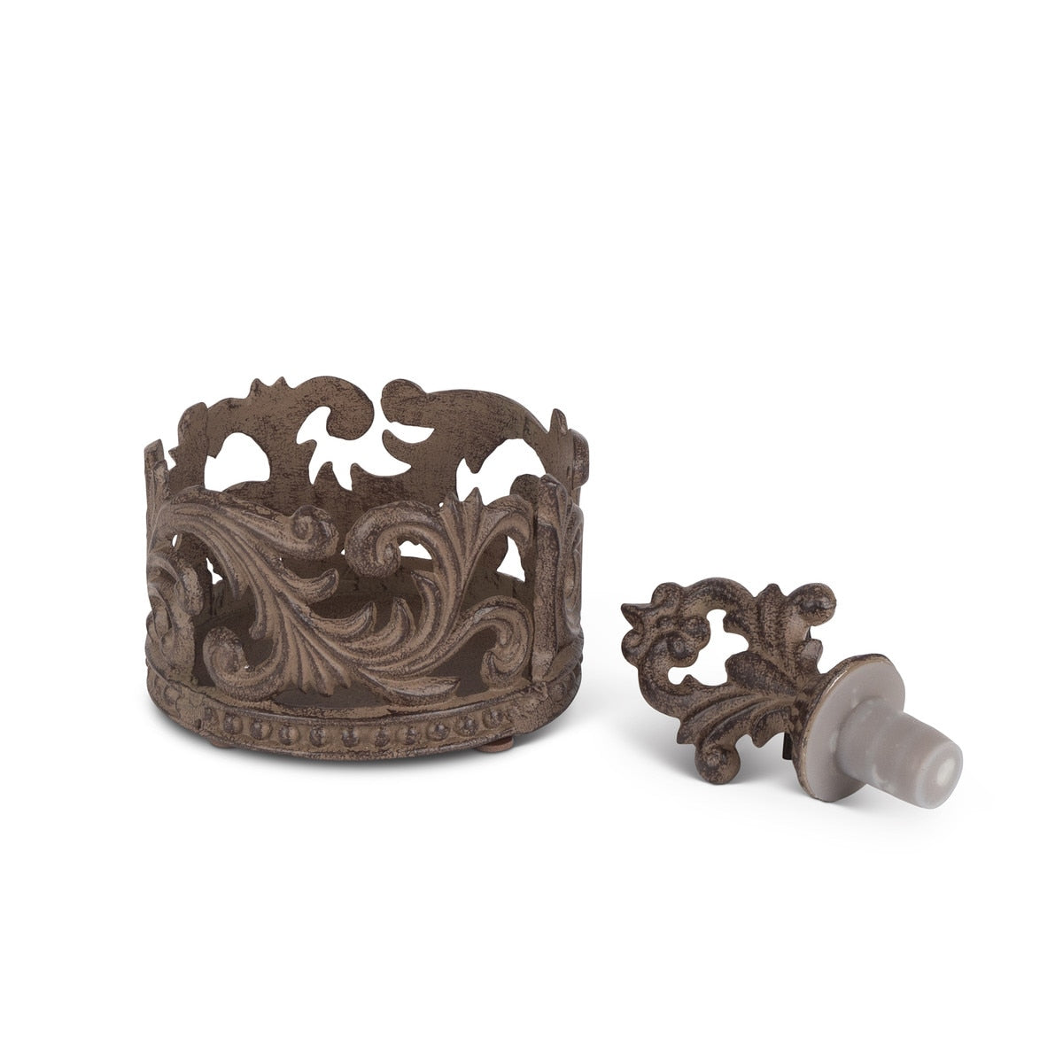 Decorative wine coaster and bottle stopper barware set