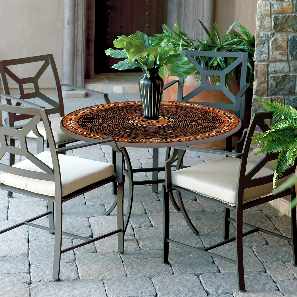 Mahogany Atlas Mosaic Patio Table-Iron Accents