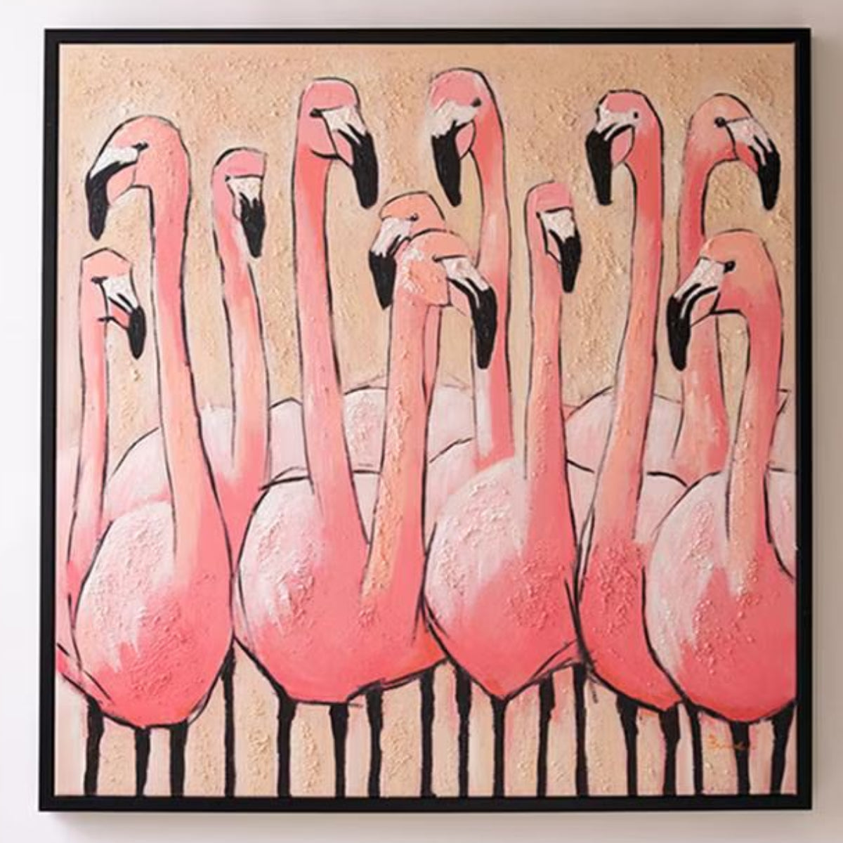 Framed flamingo canvas art on a white background