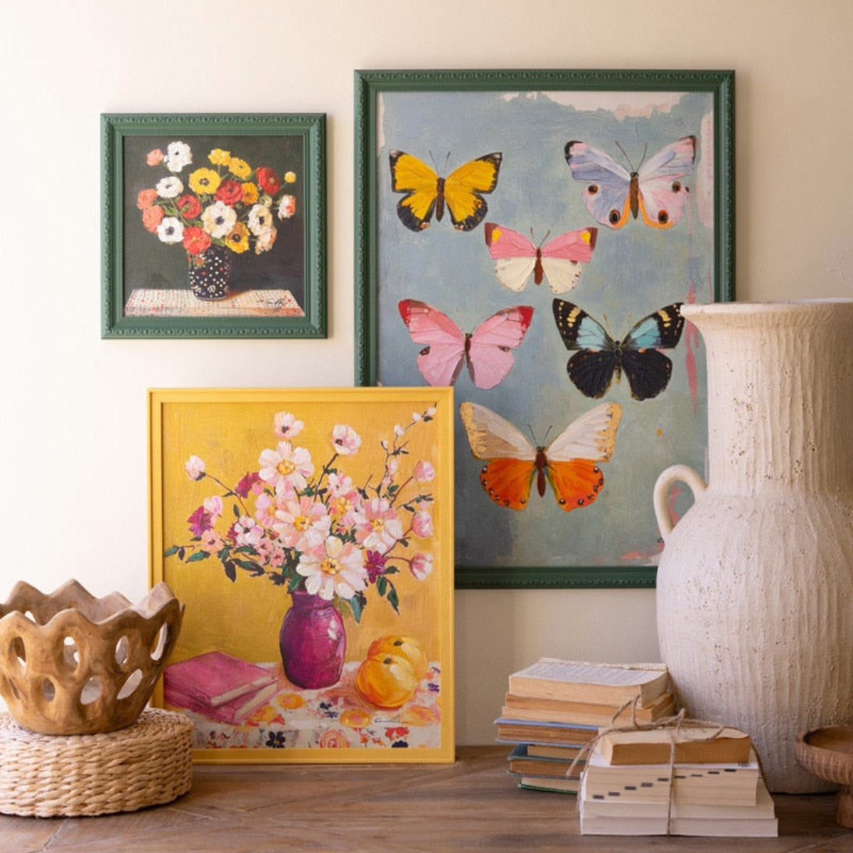 Butterfly canvas art hung in a bright room