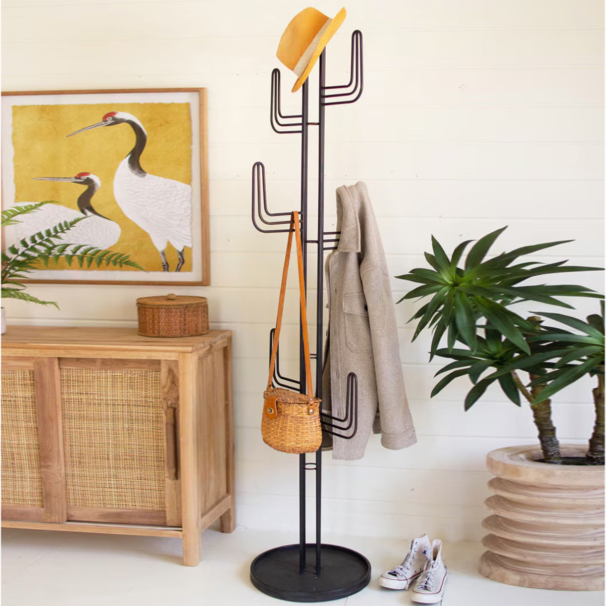 72 inch matte black iron cactus coat rack