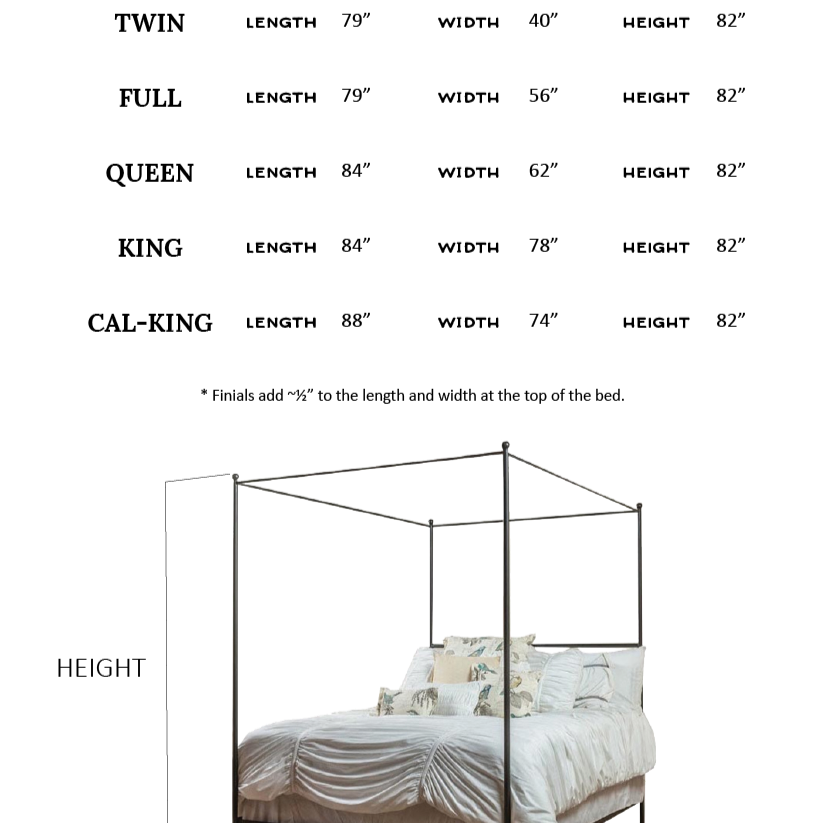 Elowen Canopy Bed Sizes