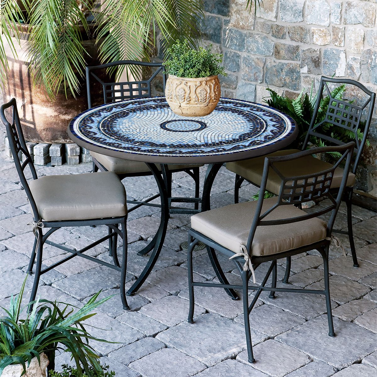 Navagio Mosaic Patio Table-Iron Accents