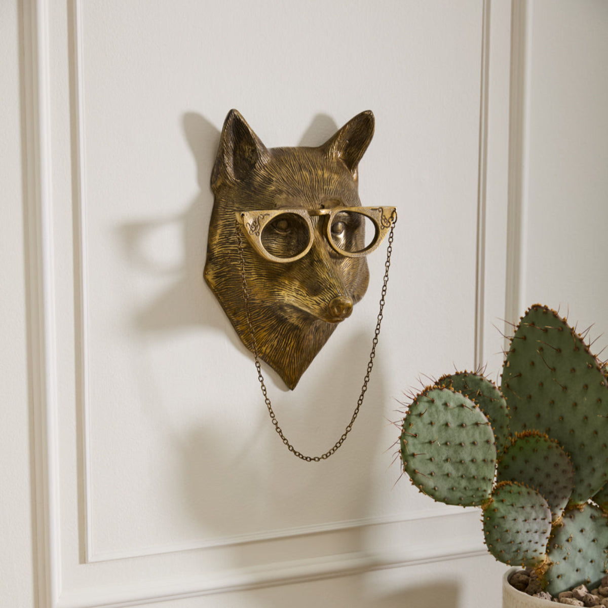 Eloise the fox sculptural wall mount wearing glasses