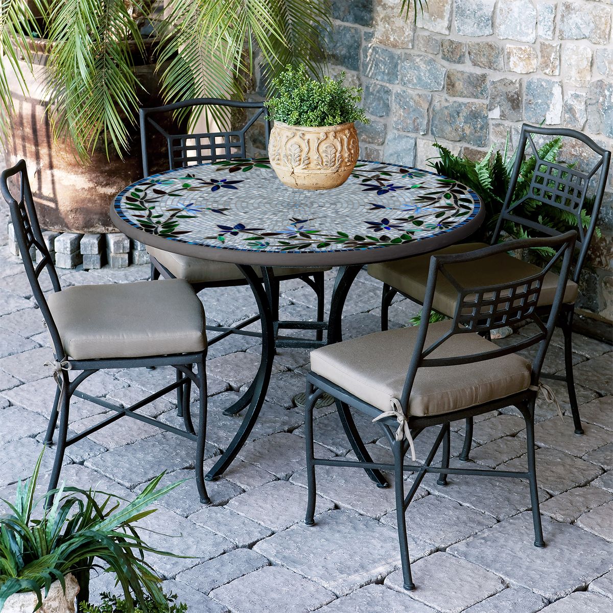 Royal Hummingbird Mosaic Patio Table-Iron Accents