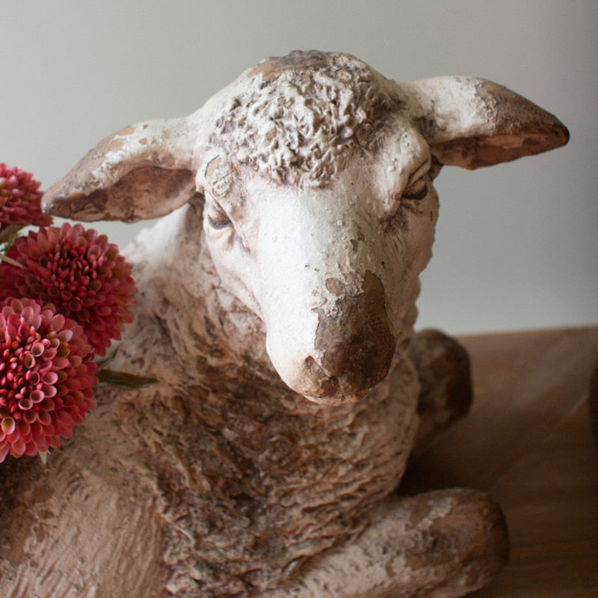 Faux concrete sheep planter with woolly texture