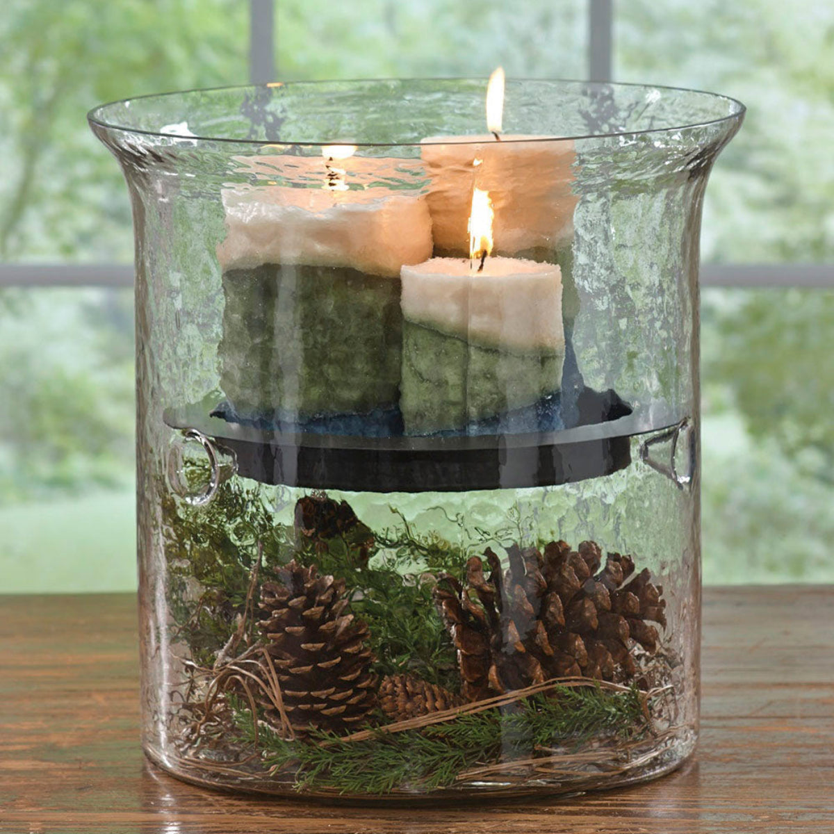 Evergreen Glow Hammered Glass Hurricane