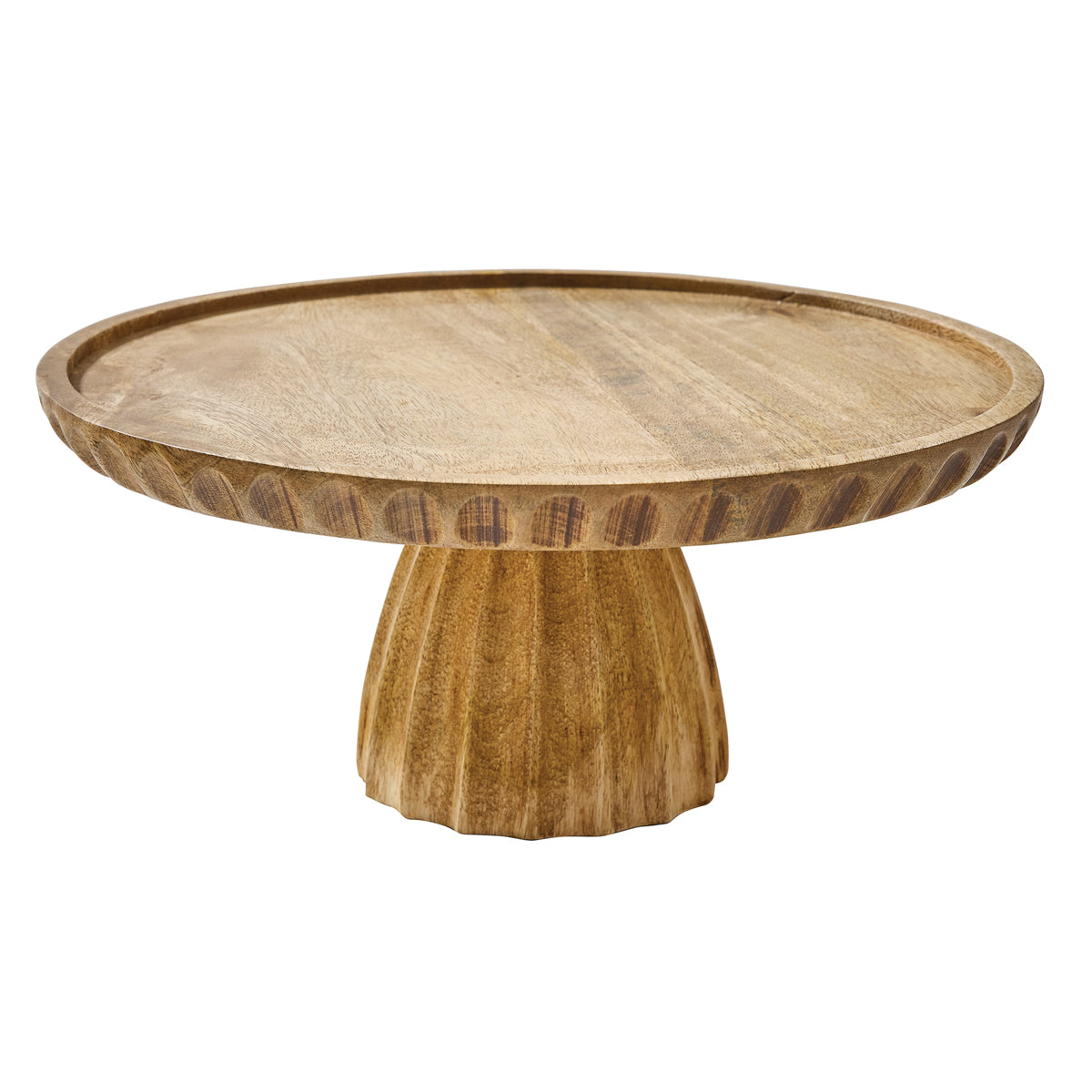 Fluted Stand Fluted Wood Cake Stand | Rustic Wooden Pedestal Display - Iron Accents