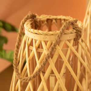 Close-up of woven willow lattice and glass insert