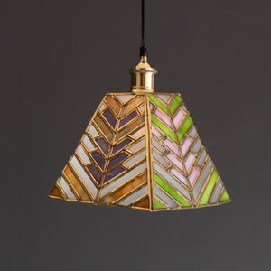 Pyramid-shaped multicolor stained glass pendant light
