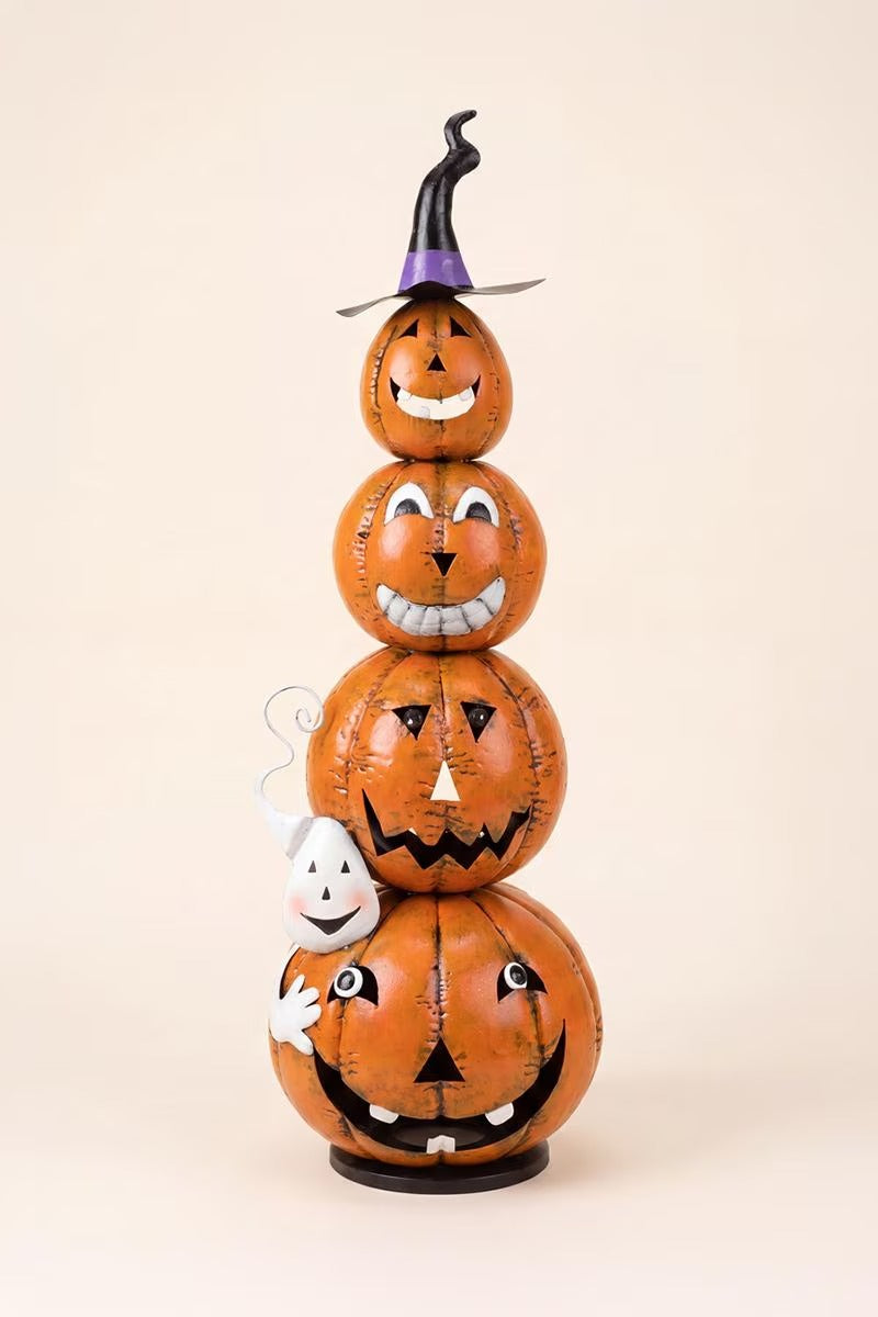 36 inch stacked jack-o-lantern candle lantern on a white background