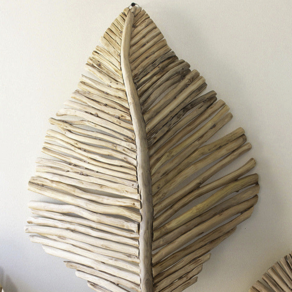 Set of 3 hand-carved teakwood leaf wall art pieces