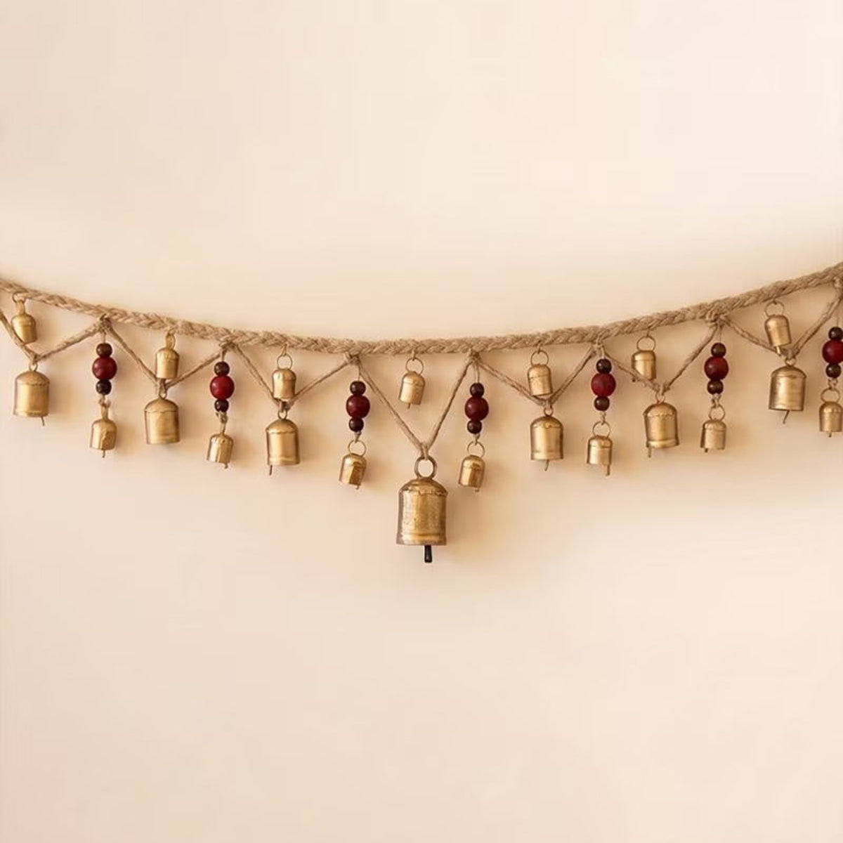 Full length of 70 inch rustic Christmas bell garland
