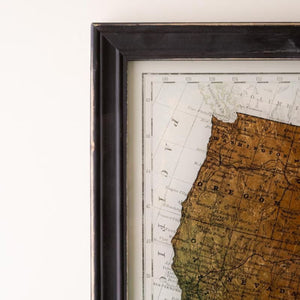 Distressed black wood frame corner on map art