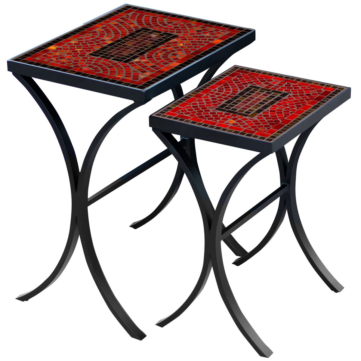 Ruby Glass Mosaic Nesting Tables-Iron Accents
