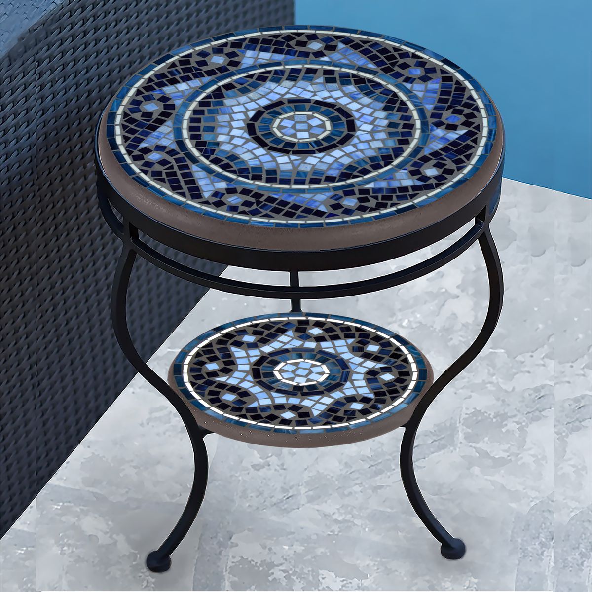 Navagio Mosaic Side Table - Tiered-Iron Accents