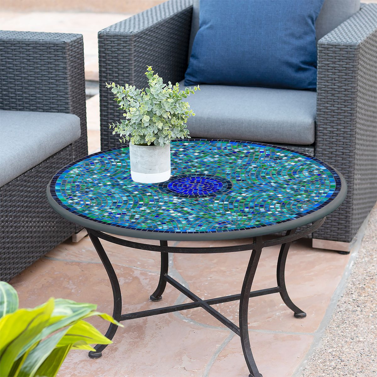 Opal Glass Mosaic Coffee Table-Iron Accents