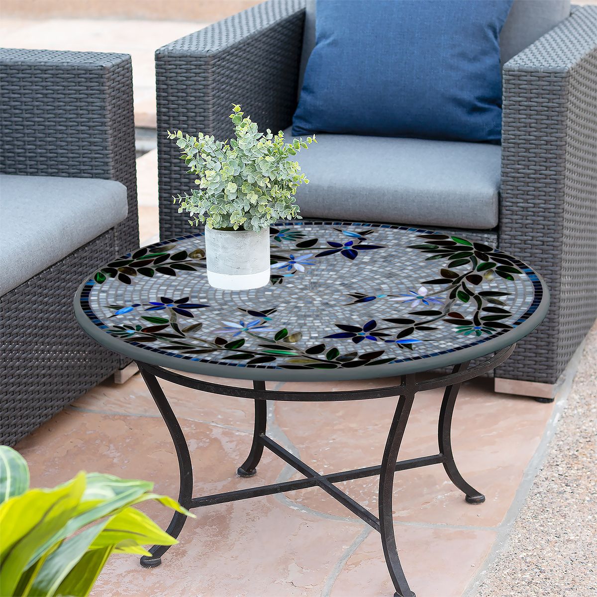 Royal Hummingbird Mosaic Coffee Table-Iron Accents
