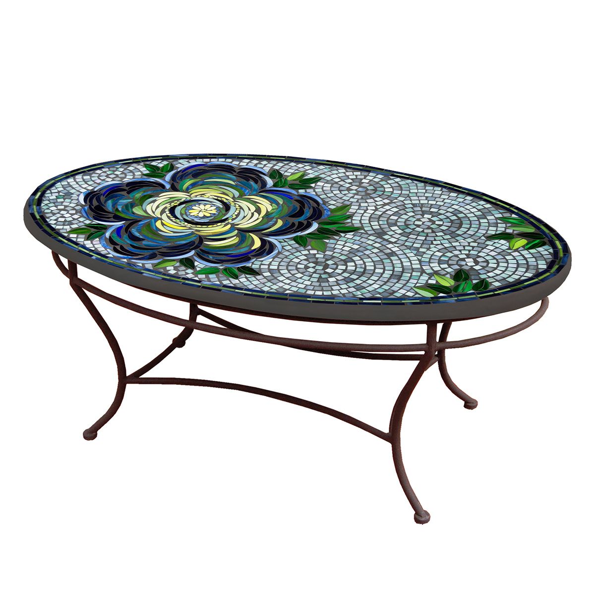 Giovella Mosaic Coffee Table - Oval-Iron Accents