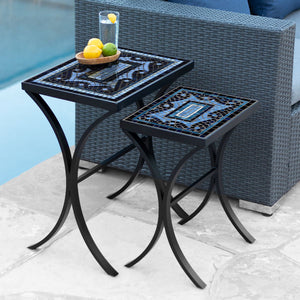 Navagio Mosaic Nesting Tables-Iron Accents