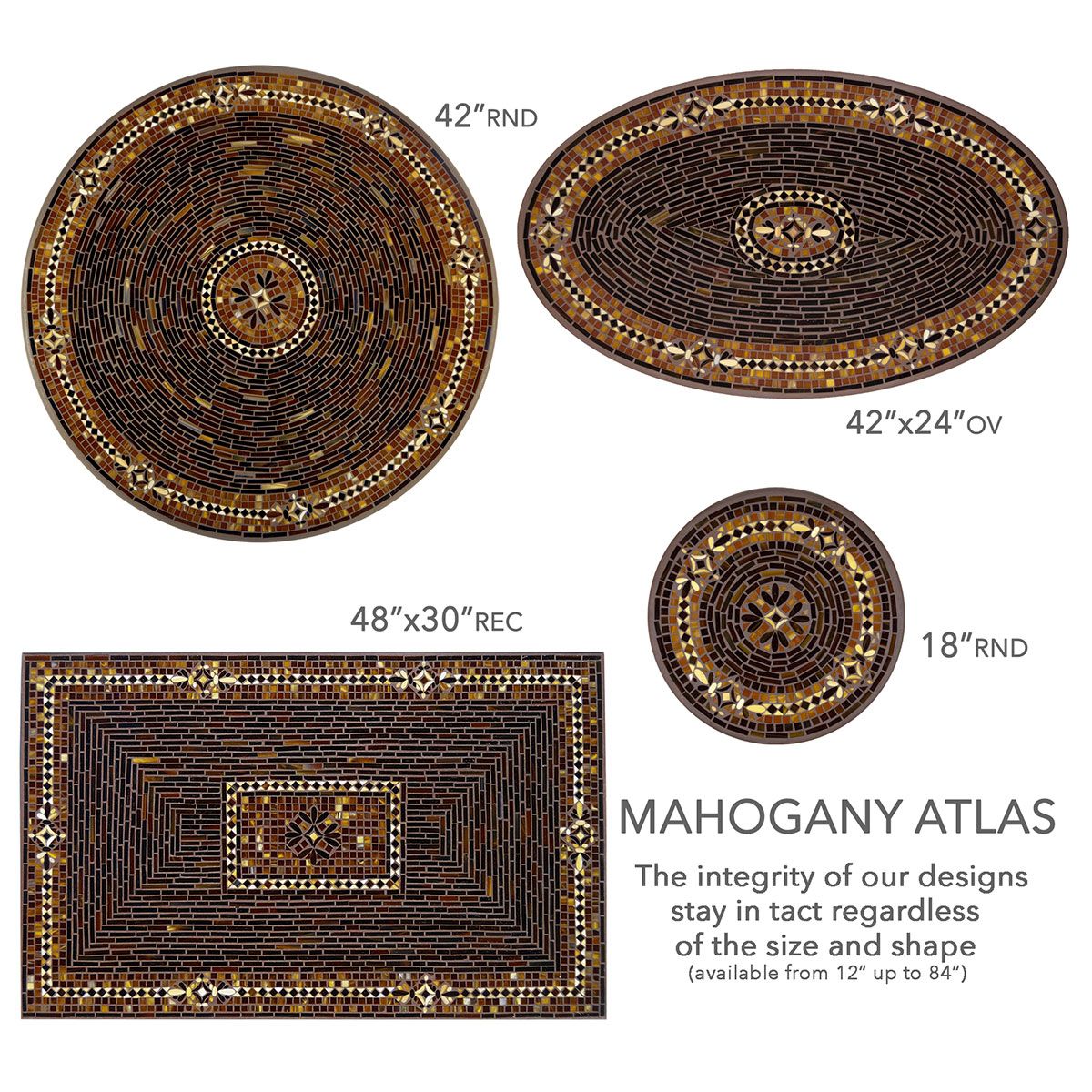 Mahogany Atlas Mosaic Table Tops-Iron Accents