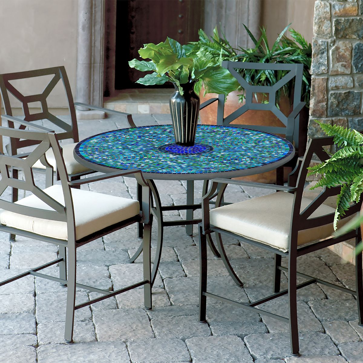 los angeles mosaic umbrella patio tables Opal Glass Mosaic Patio Set