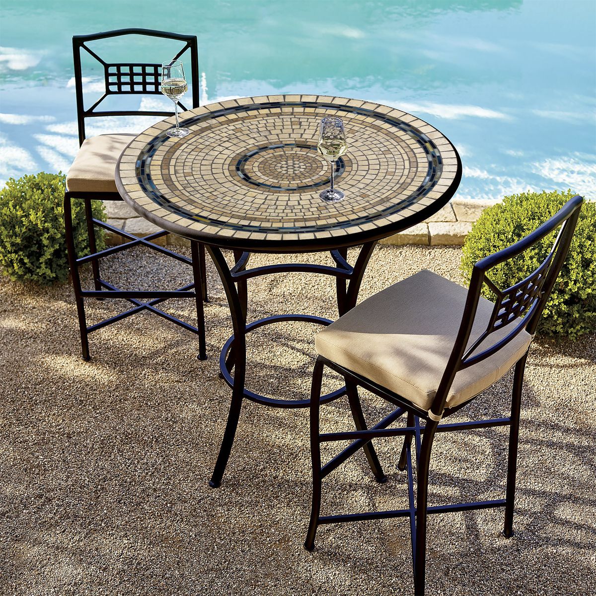 Slate Stone Mosaic High Dining Table-Iron Accents