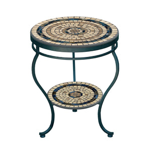 Slate Stone Mosaic Side Table - Tiered-Iron Accents