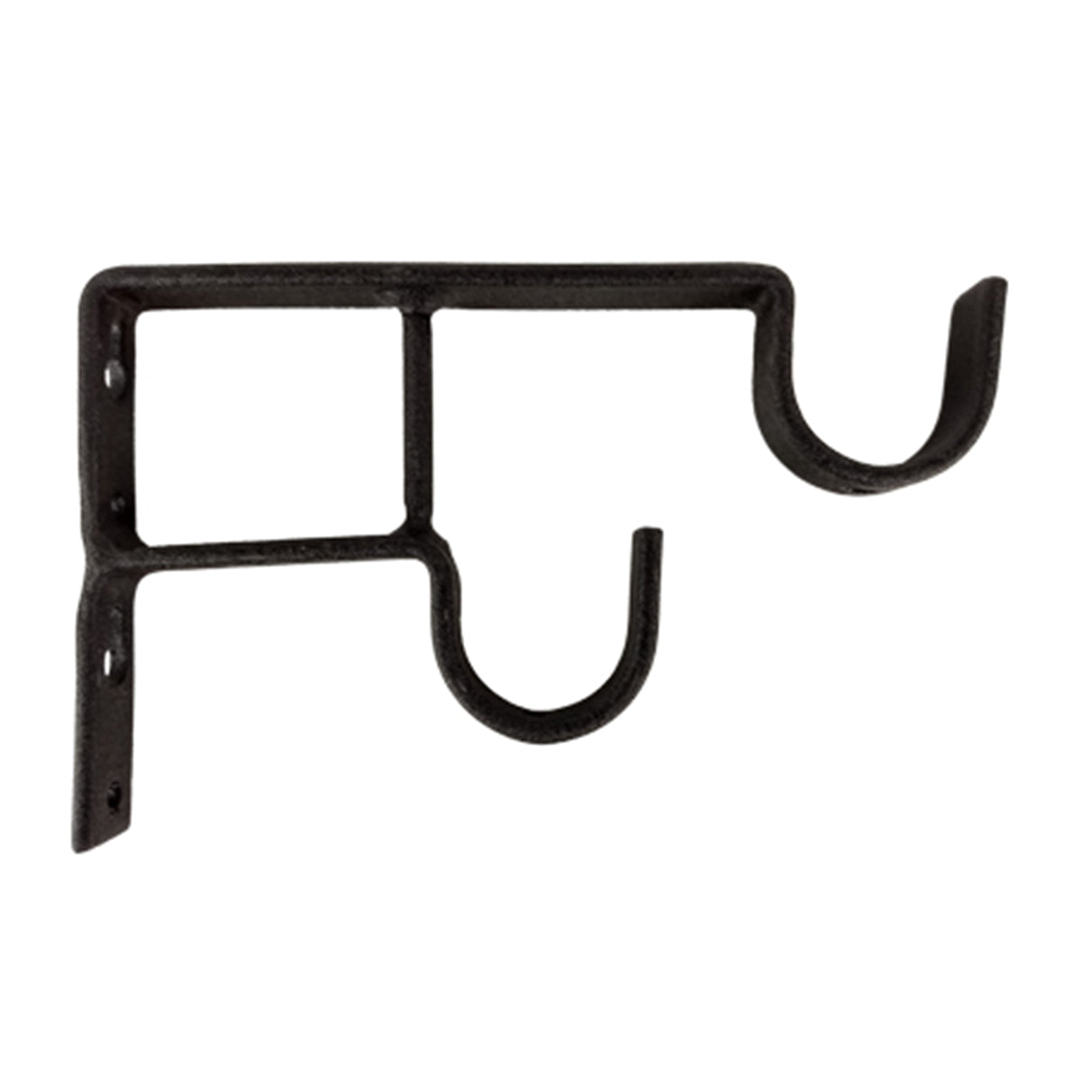 Wrought iron double curtain rod bracket for layered window treatments